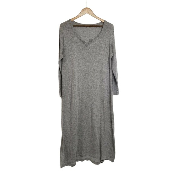Soft Surroundings Marled Gray Long Sleeve Midi Lounge Dress Size L Made in USA - Picture 1 of 8